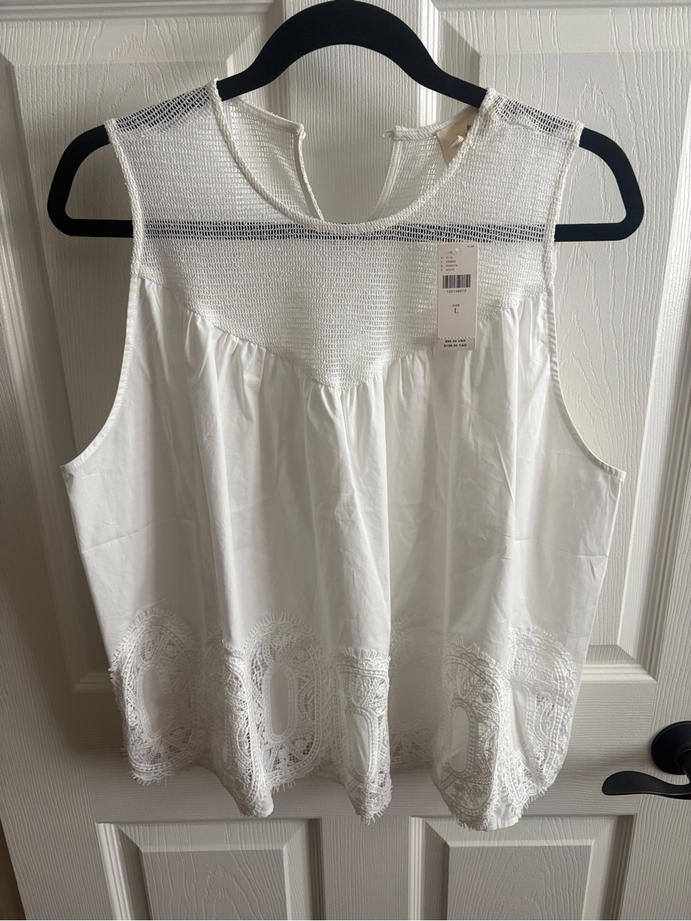 Anthropologie- White Sleeveless Crochet Yoke Cotton Top